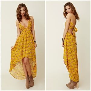 Blu Moon High Low Cut Out Halter Dress Tie-back